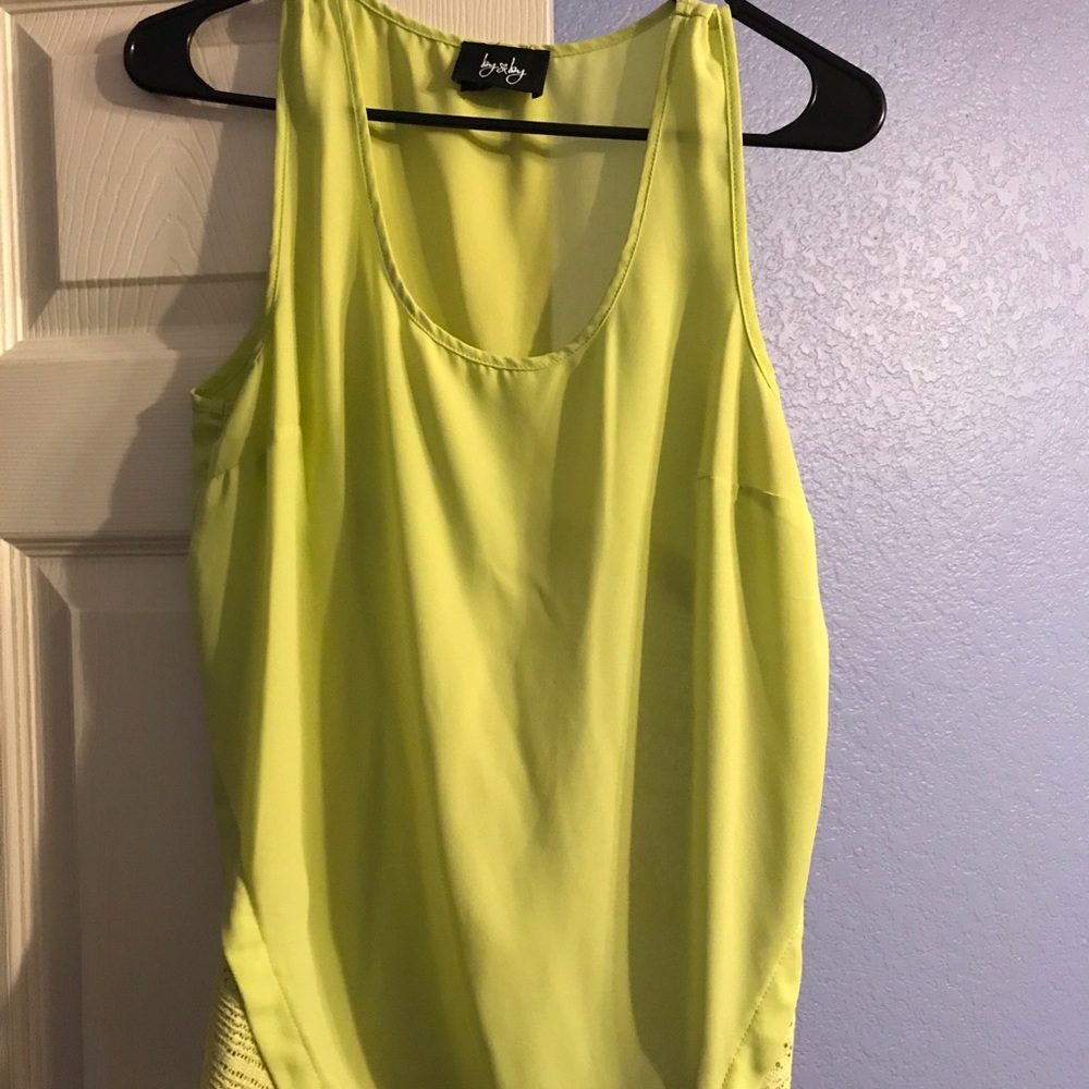 Lime green lace detailed flowy tank top